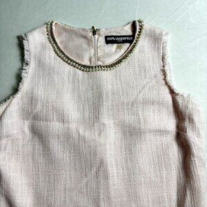 Karl Lagerfeld Sz 10 Pink Tweed Knee-length Sleeveless Dress‎